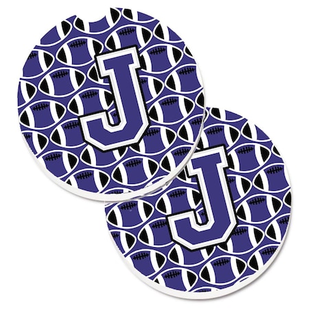 Carolines Treasures Letter J Football Purple and White Set of 2 Cup Holder Car Coaster CJ1068-JCARC